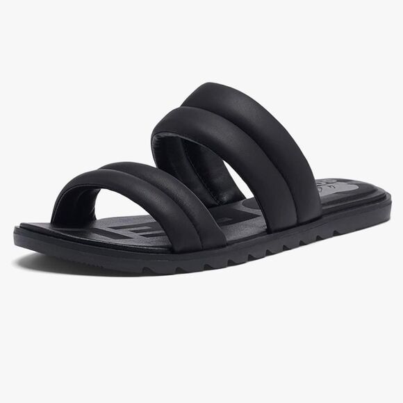 Sorel Ella II Puff Black Leather Slide Sandals women’s shoe size 9 - Picture 1 of 9